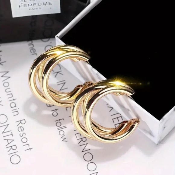 Glossy Gold Hoop Earrings - Picture 5 of 8